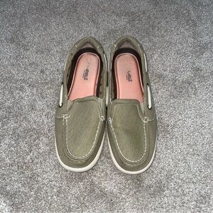 Green canvas margarittaville boat shoes